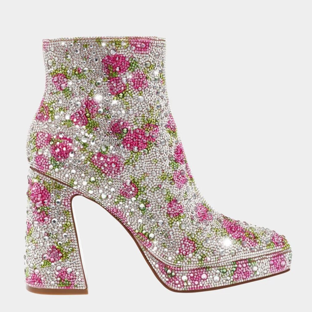 Betsey Johnson Della Floral Rhinestones Boots, 8.5